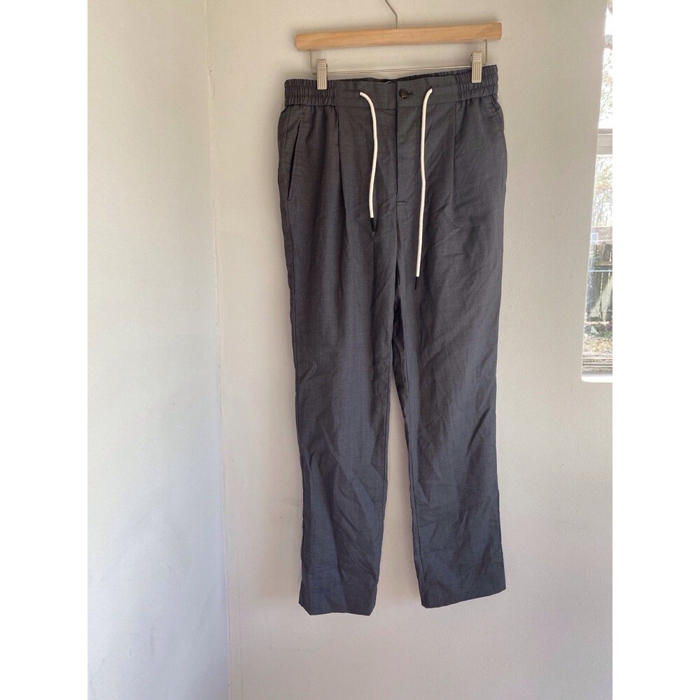 Spier & Mackay Men’s  100% Wool Slim Trousers with Drawstrings Grey lightweight